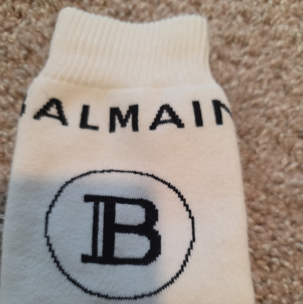 Balmain White Crew Socks with Black Logo Detail - Picture 3 of 4